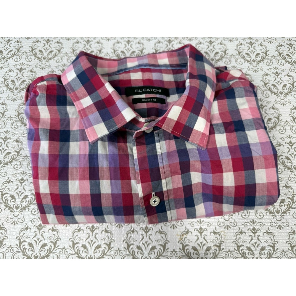 Bugatchi Men's Checkered Shirt - Red and Blue